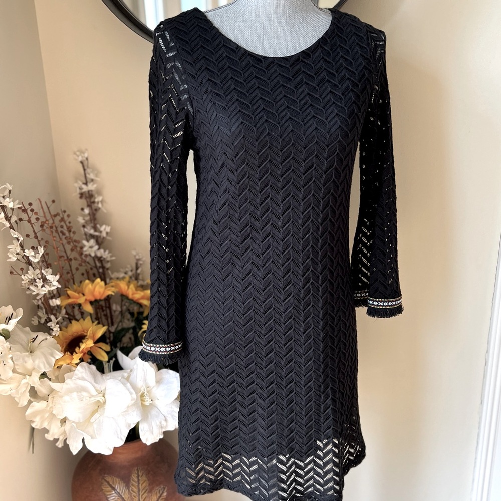Zouk: Black Bell Sleeve Dress.  Size Small